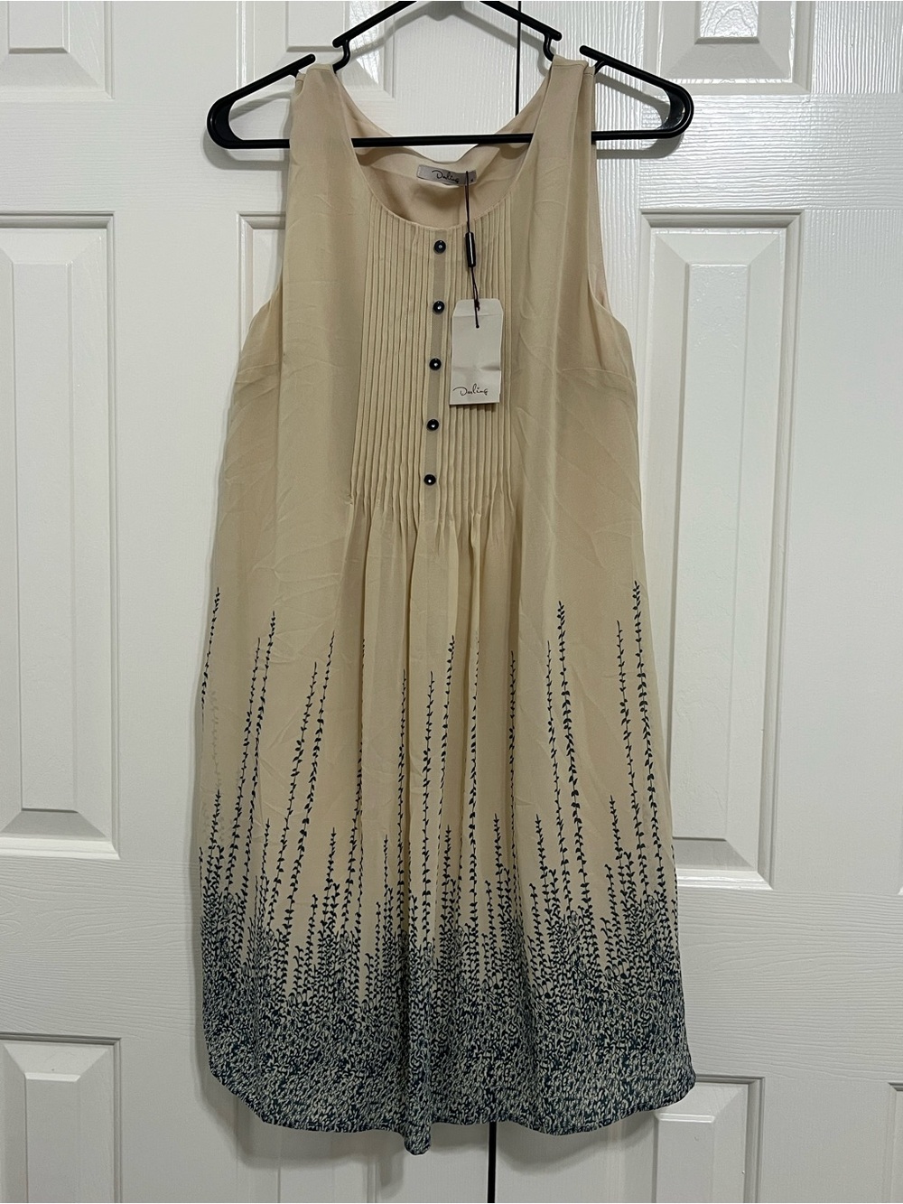 Darling Brand Beige/Blue Midi Dress with Navy Botanical Style